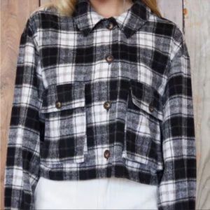 PacSun Black and White Plaid Cropped Shacket